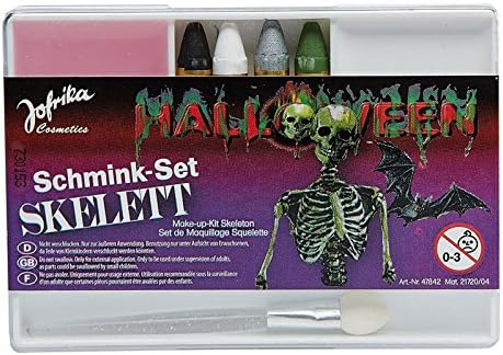 Halloween Make Up Set "Skeleton" (4 Colours with undercoat Brush-Abschminke Theatre quality)