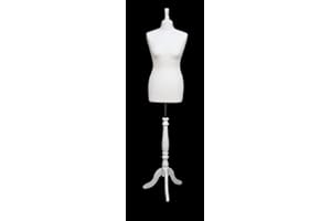 The Shopfitting Shop Manichino da Sarto da Donna, Misura 42/40, Busto in Jersey Bianco con treppiedi in Legno Bianco