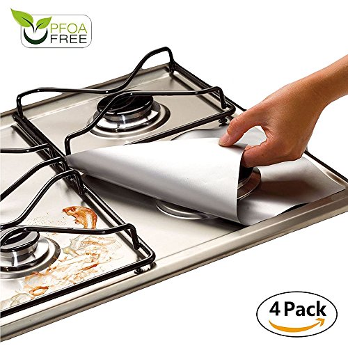 Preisvergleich Produktbild Gasherd Displayschutzfolie, werded Gasherd Brenner Displayschutzfolie rutschsicher Abdeckung reinigen Matte Pad, wiederverwendbar, Universal Heavy Duty Ofen, Antihaft-Folie, Futter Leicht zu reinigen,,, Die von Silber / Grau (4 Stück)