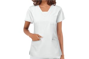 BSJJ Scrub Top Women,Women's Holiday Tops Women V Neck Shirts Blouses for Ladies Scrub Tops Women Working Uniform Holiday Xmas Blouse Women's Workwear Tops Shirt Short Sleeve Working Uniform