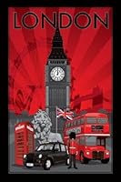 1art1 50500 Poster Londres Collage Big Ben Taxi Cabine T&eacute;l&eacute;phonique Bus Garde Lion 91 x 61 cm