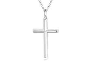 FANCIME Solide 925 Sterling Silber mit Weiß Vergoldet Kreuz Anhänger mit Silber Kette für Herren Jungs Kinder - Kettenlänge: 60 cm