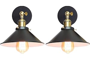iDEGU 2 Pezzi Lampade da Parete Industriale Vintage Applique da Parete Retrò in Stile Edison in Metallo E27 Regolabile Plafoniere Applique Interno per Cucina Camera da Letto, 22cm (2x Nero + Bianco)