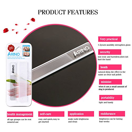 ARINO Polierfeile Nagelfeile Glasnagelfeile Patentgeschützte Feile aus Südkorea für Maniküre und Pediküre Abwassbar Transparent Muttertagsgeschenke - 2