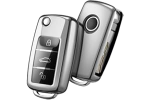 OATSBASF Etui na kluczyki samochodowe VW, VW Golf, etui na klucze do VW Polo Passat Skoda Seat, 3 przyciski (srebrne)