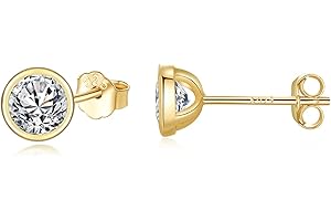 SNORSO Boucles d'oreilles Femme en Argent 925 Avec Zircone Cubique, Clous d'oreilles Rondes Cristaux de Swarovski Elements pour Femme Fille, Couleur Argent/Or jaune/Or Rose, Diamètre 3/4/5/6mm