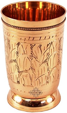 INDIAN ART VILLA Pure Brass Glass Tumbler with Etched Design, for Drinking Serving Water, Yoga & Ayurveda, Volume-250 ML, 1 Piece