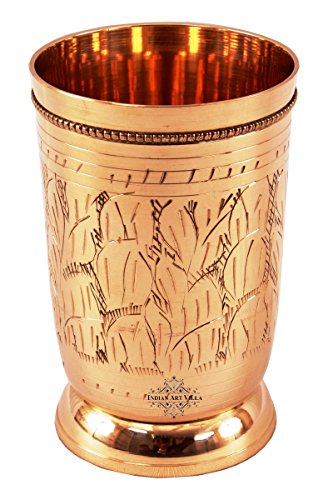 INDIAN ART VILLA Pure Brass Glass Tumbler with Etched Design, for Drinking Serving Water, Yoga & Ayurveda, Volume-250 ML, 1 Piece