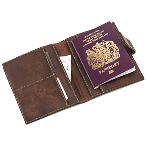 A.P. Donovan - Reisepass-Hülle aus Leder - Dokumententasche - Organizer - Etui für Pass, Kreditkarten und iPhone - Reisebrieftasche ? braun
