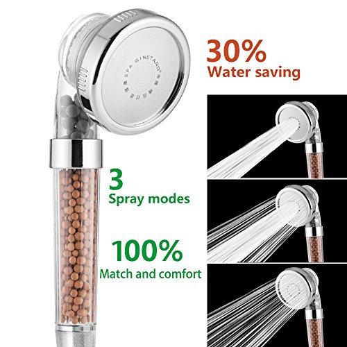 Cabezal de ducha, filtro Cabezal de ducha de mano Cabezal de ducha de 3 vías con bolas minerales de ion por Nosame