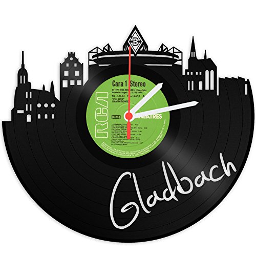 Skyline Gladbach Wanduhr aus Vinyl Schallplattenuhr Upcycling Design-Uhr Wand-Deko Vintage-Uhr Wand-Dekoration Retro-Uhr Made in Germany