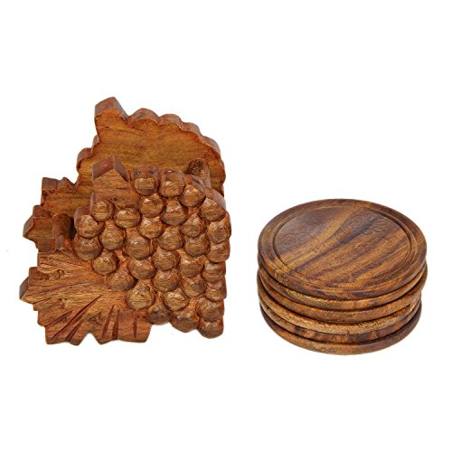 icrafts Palisander grapers geformte Holz Untersetzer-Set mit 4 Runde handgefertigt Tisch Untersetzer & Dekorativer Holz Halterung für Tee Tassen Kaffee Becher Bier Dosen Bar Trinkgläsern Wasser Glas - 4