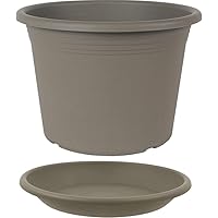 MePla Set 2-TLG. aus Blumentopf Pflanzkübel Cilindro rund Durchmesser 15 cm und Untersetzer rund ø14 cm, Taupe…