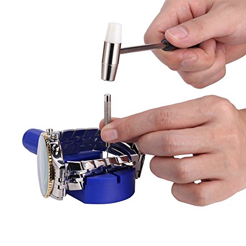 GHB Uhrenwerkzeug 14 pcs Uhrmacherwerkzeug Uhrenöffner Uhr Reparatur Werkzeug Set mit Hammer Tasche - 5