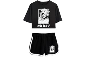 LKY STAR My Hero Academia T-Shirts und Kurze Hose Set Anime MHA Cosplay Deku Shoto Crop Top und Shorts 2pcs für Damen Mädchen