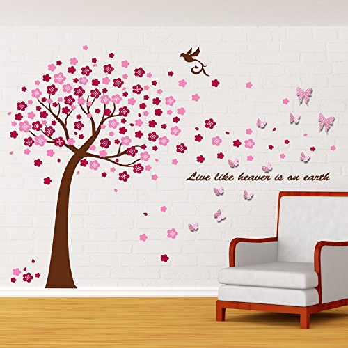 Walplus Entfernbarer selbstklebend Wand Sticker Riesig pink Baum mit 3D Schmetterlinge rosa weiß gepunktet Wandbild Kunst Zuhause Wohnzimmer Dekoration Dekor Restaurant Café Hotel Kinderzimmer - 2