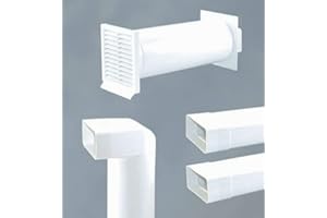 QUELLMALZ Abluftset 125mm Mauerkasten rund mit Rechteckanschluss und Rückstauklappe 2x Flachkanal 1m sowie Umlenkstück von flach auf rund Abluft Küche Dunstabzug