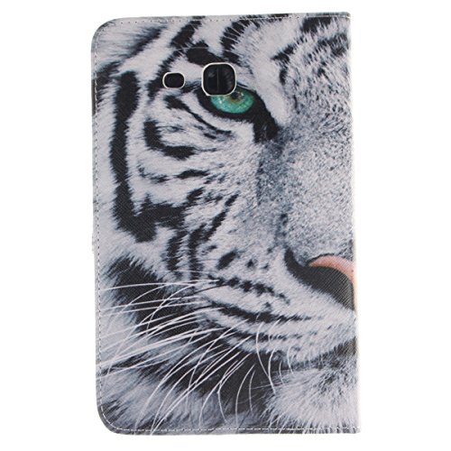 Felfy Slim Full Body Weiß Tiger Sharp Grünen Augen Muster PU Lederhülle Case Cover Etui Schutz Hülle Tasche für Samsung Galaxy Tab 3 Lite T110 T111 T113 + 1x Koala Anti Stöpsel + 1x Black Stylus - 2