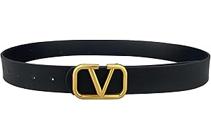 Hanaoops Cintura da Donna Nero Cintura in PU Pelle Modo Regolabile Cinture con V Fibbia Dorata Cintura Classica D'Epoca per Vestito Pantaloni Jeans Soprabito