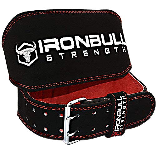 Iron Bull Strength Ceinture de Levage Rembourrée - 6 po de Large en Cuir Daim - Support pour Le Dos Le Fitness, Musculation, Crossfit et Haltérophilie (Noir/Rouge, Grand)