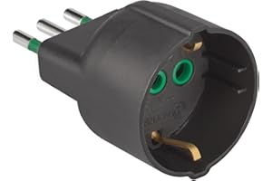 Ekon Włosko-niemiecki adapter wtyczki 10 A, wtyczka włosko-niemiecka, wtyczka 16 A, wyprodukowano we Włoszech, kolor czarny