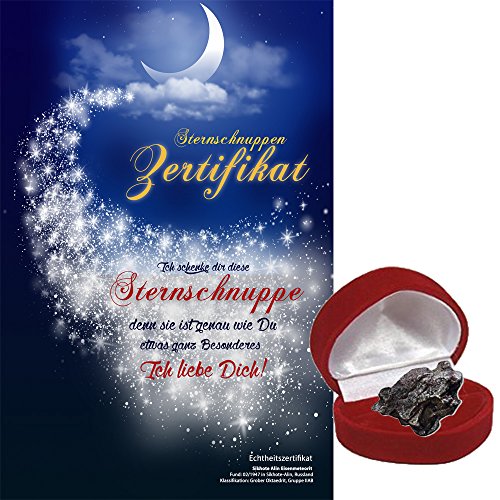 Echte Sternschnuppe in roter Herzbox - inkl. Sternschnuppenzertifikat mit romantischer Widmung | als romantisches Hochzeitsgeschenk, als Geschenk zum Geburtstag, zum Jahrestag oder zum Valentinstag