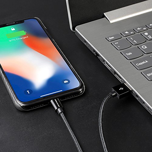 UNBREAKcable Chargeur iPhone  MFI certifi   Apple   3 3ft  1m  Cable Lightning en Nylon pour iPhone X 8 8 Plus 7 7 Plus 6s 6s Plus 6 6 Plus 5c 5s 5  iPad - Noir