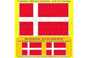 STICKERSWORLD Dinamarca Danés Bandera Danmark 4 "(100 mm) Bumper de vinilo adhesivo, adhesivo x1 + 2 Bonus