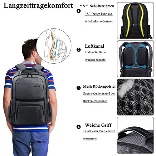 Laptop Rucksack 17,3 Zoll, DTBG Nylon geräumig Anti-Träne Daypack Reiserucksack Business Rucksäke College Studenten Schultertasche Schultasche passt 17 – 17,3 Zoll Laptops Notebook Computers,Grau - 5