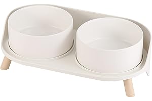 AHX Elevated Dog Food Water Bowl - Raised Dog Bowls with Stand Non Skid - Double Dog Feeding Bowl Set with Splash Proof Guard - Ceramic Pet Dish for Small to Medium Dogs and Large Cats - 28.74 oz - 850 ml