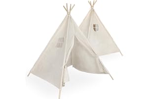 SHERWOOD STORE Tenda Indiana per bambini - Tenda Tipi da 135cm - Divertente tenda teepee da gioco da esterno o interno con struttura in legno e rivestimento in tela di lino