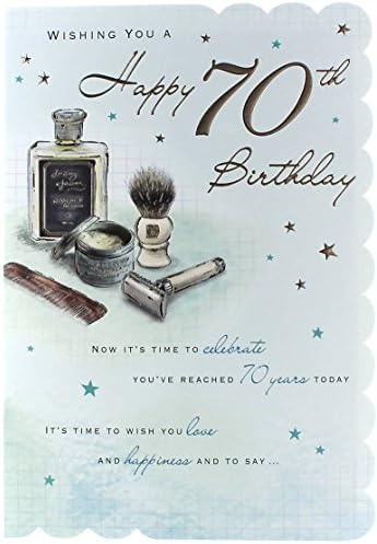 Goldmark Age 70 Male Birthday Card - Aftershave, Razor & Brown Comb 9" x 6.25"