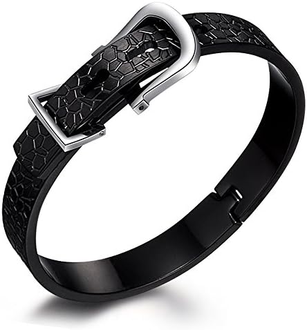 Ashley Jewellery Mens Stainless Steel Alligator skin Bracelet Bangle Cuff Silver Belt Buckle Classic