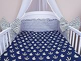 Baby Bettwäsche 5tlg Bettset mit Nestchen Kinderbettwäsche Himmel 100x135cm Anker GROß Chiffonhimmel - 3
