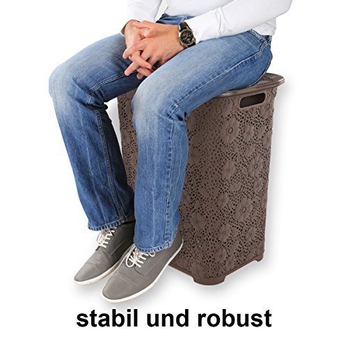 Wäschekorb mit Blumenmuster 50 Liter -atmungsaktiv- mit offen gestalteter Struktur in verschiedenen Farben (Braun) - 6