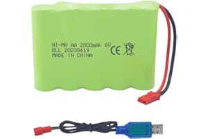 BLLRC 1PCS 6.0V 2800mAh AA Batería de Carga con Enchufe JST-2Pcon Cable de Carga USB para la Nueva Excavadora Huina 540 Dump 520 RC y la Excavadora 510 540 Toy Remote Vehicle