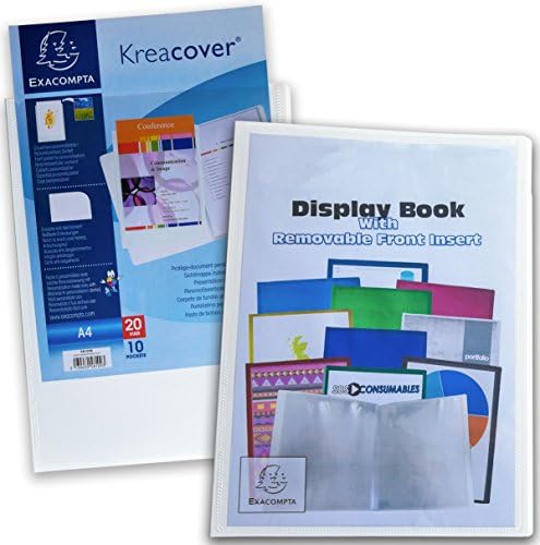 Exacompta A4 "Krea Cover" 10 Pocket (20 Views) White Cover Durable Display Book/Presentation/Project Folder. Removable cover insert.
