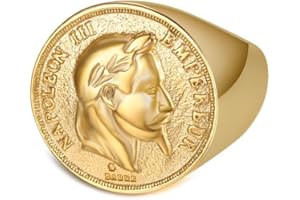 BOBIJOO Jewelry - Chevalière Bague Napoleon Pièce 20 Francs Tête Laurée Plaqué Doré Acier Louis Or
