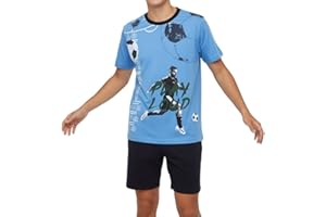 IN ONE CLOTHING Jungen Schlafanzug kurz, weicher Single-Jersey aus 100% Baumwolle und Hose in Bermuda Form