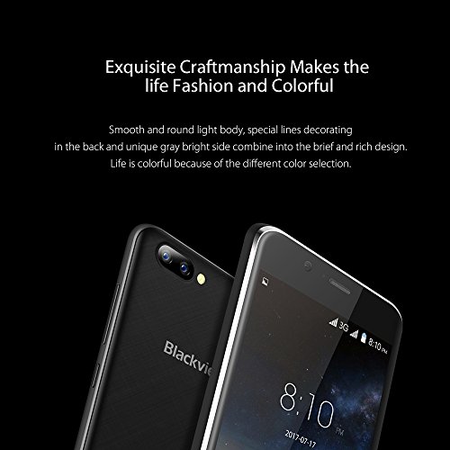 GÃ¼nstiges Handy Ohne Vertrag, Blackview A7 Dual SIM Smartphone Handy mit 5.0 Zoll HD IPS Display - Android 7.0 Smartphone - Quad Core 1.3GHz - Hintere Dual Kamera 5.0MP - 2800mAh GroÃŸe Batterie - 8GB ROM - Schwarz
