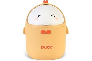 JReHuiG Mini Mülleimer mit Deckel, Süße Cartoon Papierkorb Kinder, Büro Tischmülleimer mit Deckel, Klein Mülleimer für Kinderzimmer, Office, Schlafzimmer und Badezimmer (Gelb)