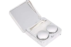 SOLOMI Kontaktlinsenbehälter,Marmoroberfläche Tragbarer Platz Soaking Kontaktlinse-Kasten mit Spiegel Pinzette Applikator und Lösung Flasche Reise Heimgebrauch (Farbe : Silber)