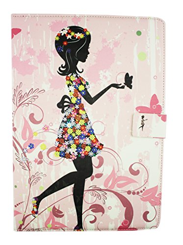 Emartbuy Odys Thor 10 Plus 3G 10.1 Zoll Tablet PC Universalbereich ( 10 – 11 Zoll ) Blumenmädchen Multi Angle Exekutiv Folio Mappen Kasten Abdeckung mit Kartensteckplätze + Eingabestift - 3