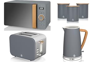 SWAN PRODUCTS LTD Swan Products 6 Piece Kitchen Set in Slate Grey Including 1.7L Jug Kettle, 2 Slice Toaster, 800W 20L Microwave & Tea, Coffee, Sugar Canisters. Scandinavian Style