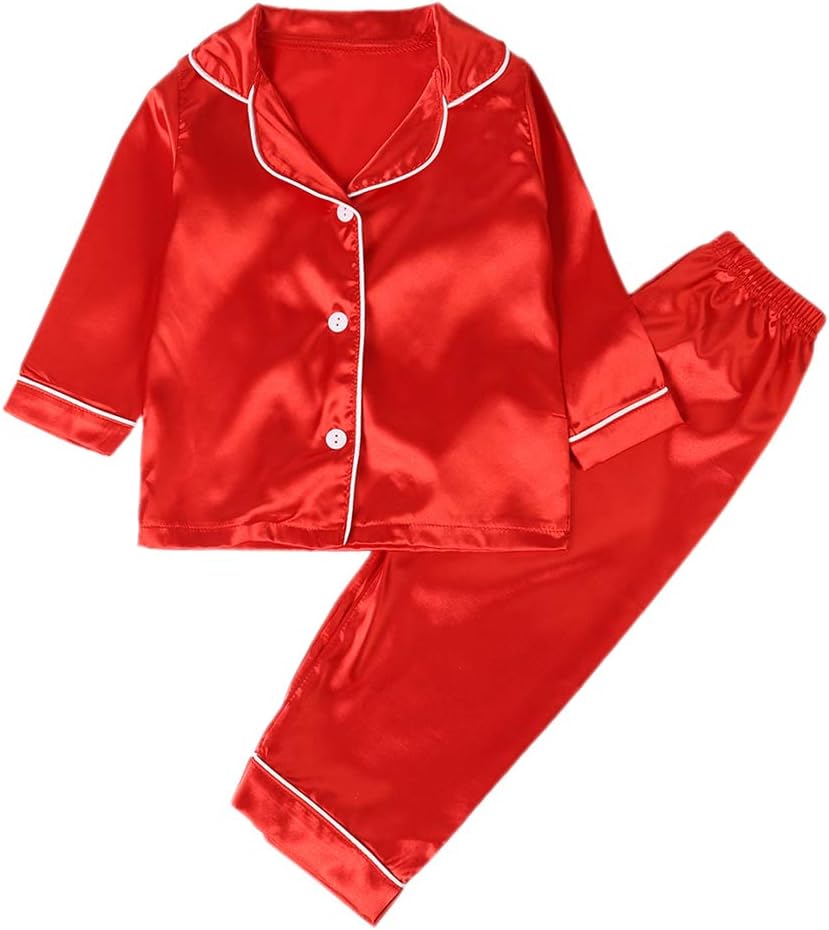 BOBORAKids Christmas Pyjamas, Toddler Girl Boy 2PCs Long Sleeve Silk Sleepwear Tops with Bottoms Xmas Pjs Set 2-8Years
