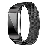 Fitbit Strap Bands - Kingwo Milanese Edelstahl Uhrenarmband Armband + HD Film Armbanduhr Ersatzband für Fitbit Charge 2 (Schwarz)
