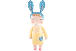 MOMSIV 13'' MeToo Angela Sleeping Bunny Rabbit Girl Baby Stuffed Plush Dolls Toys, Blue Ears with Yellow Dress