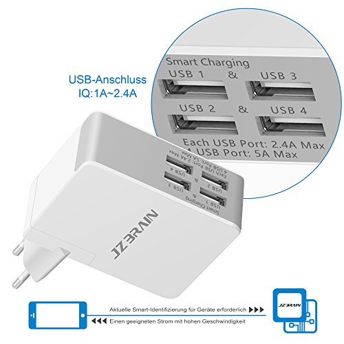 JZBRAIN USB Ladegerät mehrfach mit 4 Ports 5V 5A USB Reise-Ladegerät Universal mit 4 Fach Adpatateur Abnehmbarer US UK EU AU USB Multi-Ladegerät für iPad, iPad mini iPhone Samsung Handy Smartphone Tablet (UL-Zertifiziert) - 2