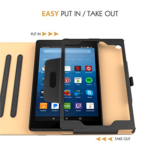 ATiC Hülle für All-New Amazon Fire HD 8 Tablet (7th Generation – 2017 Modell) – Schlank Folding Kunstleder Schutzhülle Leder Hülle Tasche Ledertasche Etui Smart Case Cover mit Dokumentschlitze, Standfunktion, Auto Sleep/Wake up Funktion für das neue Fire HD 8, Schwarz - 7