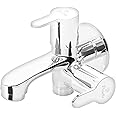 Pixaflo Fission Brass 2-Way Bib Cock 2-in-1 Tap Two Way Two in One Faucet with Wall Flange, Chrome